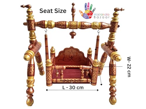 Image of Stronge Wooden Foldable Laddu Gopal Jhula | Krishna Parna | Krishna Palana Hindola | Wooden God Jhula Big Size | Royal & Antique Krishna Swing for Pooja Home (Pearl Yellow Copper)