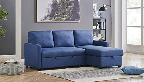 Kingway Sectional Sofa Bed with Storage Convertible Chaise Sofabed, 79.55433.8\", Blue