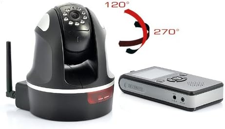 BW Deluxe Wireless Baby Monitor camera unit with arrows indicating 270 degree pan and 120 degree tilt capabilities.