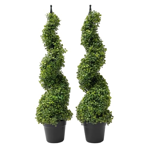 Buis artificiel 2 pièces Feuille spirale Simulation bonsaï Tour d'arbre en spirale Tour de buis artificiel 90 cm de haut Vert