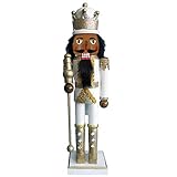 Nutcracker Ballet Gifts African American Soldier King Nutcracker Figurine, Wooden Figures Decorations Ornaments, Christmas Holiday Decor, White and Gold Glitter, 15-inch