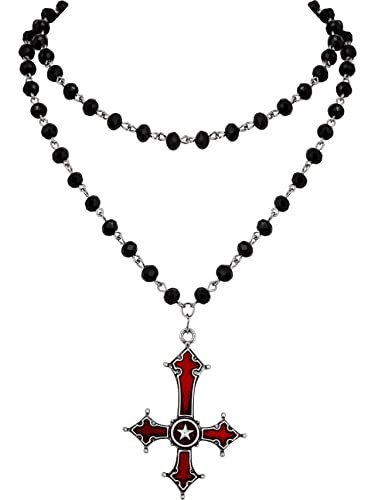 Sacina Gothic Upside Down Cross Necklace, Layered Cross Necklace, Halloween Christmas New Year Jewelry Gift For Women