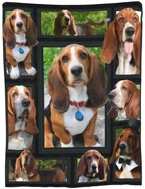 Bonita manta suave de franela con estampado de perrito Basset Hound para diferentes personas y estaciones, adecuada para cama, sofá, campamento,