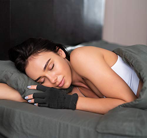 Mig4U Fingerless Moisturizing Gloves, Half Finger Touchscreen Beauty Glove For Eczema, Spa, Dry Hands, Skin Treatment, Summer Sun Uv Protection (L/Xl, Black-1 Pair) #TOP3