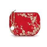 Handmade Women Coin Purse Brocade Rosary Bag Silk Jewelry Pouch Zipper Wallet - Red
