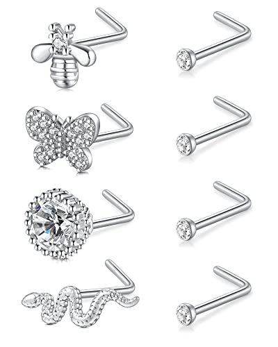 VF VFUN 20G Argent Piercing Nez Anneaux Avec Diamante Cz Stud Forme L Piercing Nez Acier Chirurgical Piercing Nasal Cover