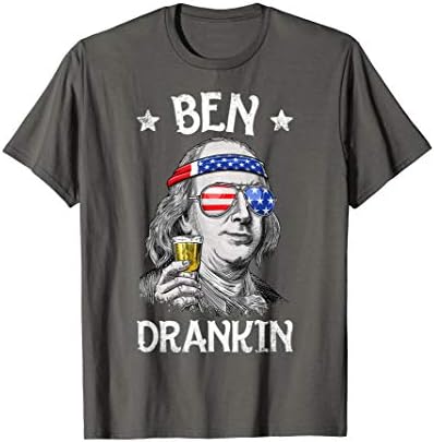 Lique PatrioticBen Drankin 4th of July Benjamin Franklin Men Women USA Flag T-Shirt