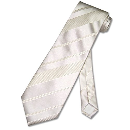 Vesuvio Napoli NeckTie Cream Off-White Woven Striped Design Men's Neck Tie