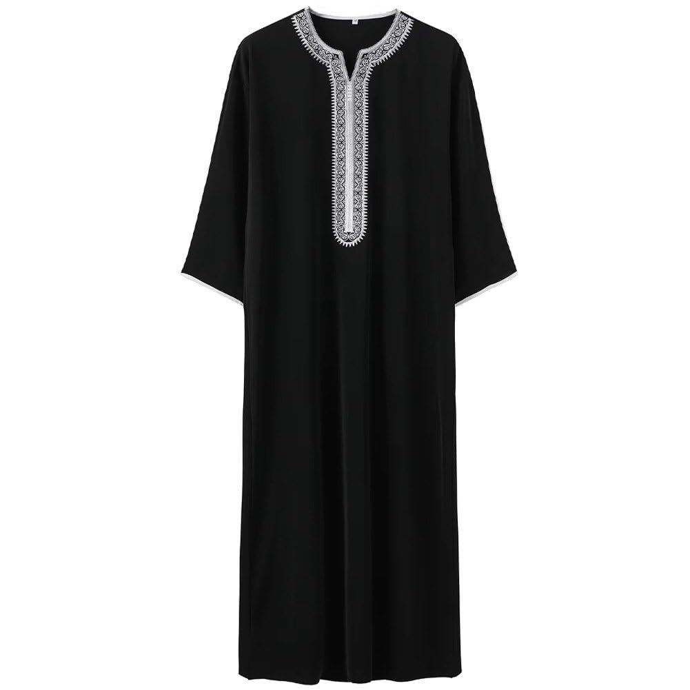 Túnica musulmana bordada color sólido caftán abaya ligero de manga corta vestido largo fresco