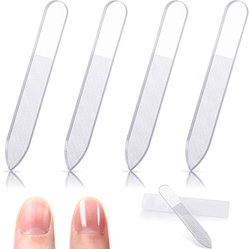 4 Pieces Glass Nail Shiner Crystal Nail Shine Buffer Polisher Crystal Glass Nano Nail File with Case for Natural Nails (White Pointed End)