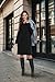 PrinStory Pulloverkleid Damen Für Herbst Winter Langarm V Ausschnitt Midikleid Elegant Strickkleid Mit Taschen Casual Sweatkleid (Schwarz, M)