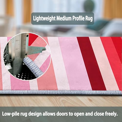 Tapis rayures verticales roses lavable en machine et antidérapant - 6