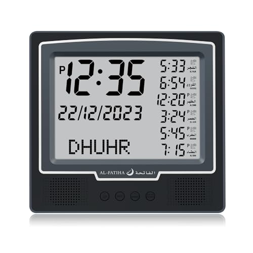 Al salama Azan - Réveil de table - Automatique - Numérique - 8 sons de prière azan - Horloge de prière musulmane pour la décoration de la maison - Cadeau Ramadan - Noir