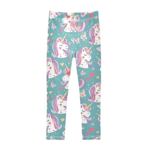 Cute Unicorn Face Girls' Leggings Toddler Doodles Butterflies Kids Yoga Pants Dance Active Tights 4T