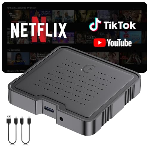 Wireless CarPlay Adapter 2025 Smart AI Box for iPhone & Android Auto | Streaming Entertainment Video Box with Support for TikTok Netflix YouTube TF Card | Plug & Play in-Car Multimedia Syste