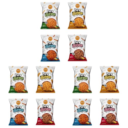 Image of Grami Superfoods Pure Bites Assorted Snack Pack of 12 (500g): Millet Butter Murukku / Chakli, Millet Ribbon Pakoda, Ragi Butter Murukku /Chakli, & Millet Butter Karasev - Healthy Indian Snacks | Millet Snacks | No Maida | No Preservative | High Protein & Fiber Snack | Low GI | Healthy Namkeen for Kids & Adults |Weight Loss Namkeen |Sugar Free | Diabetic Friendly Namkeen