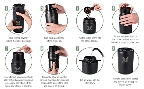 Lavida Portable Espresso Machine Mini Travel Coffee Maker Ceramic Burr Bean Electric Grinder Stainless Steel Thermo Cup For Camping Office #TOP4