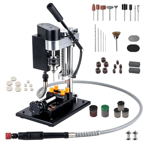 VOBOR Mini Perceuse à Colonne avec Axe Doux, 7 Niveaux Réglables, Réglage Hauteur 50MM, pour Métal Bois Acrylique Aluminium