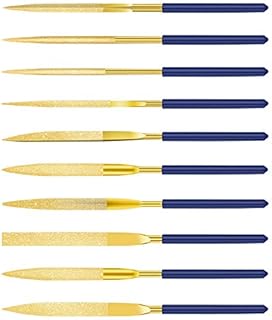 Dylan-EU Diamond Needle File Set 10 pcs Mini Modelling Files 140 mm Diamond File for Metal Plastic Glass Wood Jewelry Rough Carving - Gold & Blue