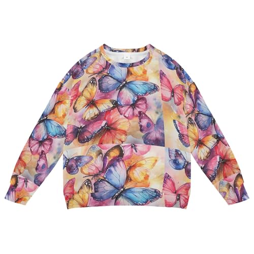 JUNZAN Vintage Colorful Butterflies Big Boys Sweatshirts Hoodies Fleece Fall Tops Shirts Athletic 4T