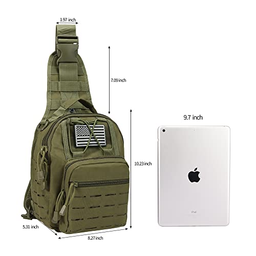 BOMTURN Tactical Backpack Sling Bags - 1000D Waterproof Military Backpack // Chest Bag // CCW Bags Outdoor Shoulder Bag for Every Day Carry Green