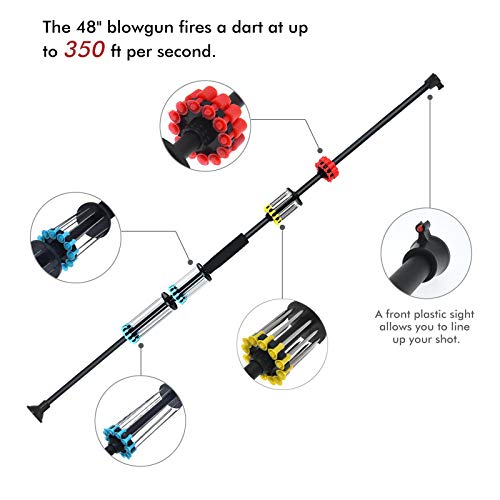 Wingswinmax 48 Inch Sporting Blowgun .40C Blow Gun With Darts 48 Pcs，With Tactical Peep Sight, Blowgun Hungting Fishing #TOP2