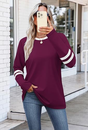 Image of Sampeel Long Sleeve Shirts for Women Color Block Casual Tops Fall Outfits 2026 Basic Tees Trendy Spring Clothes