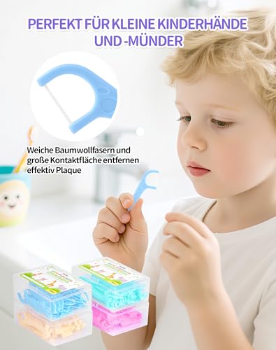 NETONDA Zahnseide Kinder 160 Stück Zahnseide Sticks Kinder Dental Floss mit Kindergerechtem Griff Flossers Kids mit 4 Bunte Griffe in Tierformen - Wachsfrei, Fluorfrei, Bunte Farben (4x40 Stk) – Bild 6