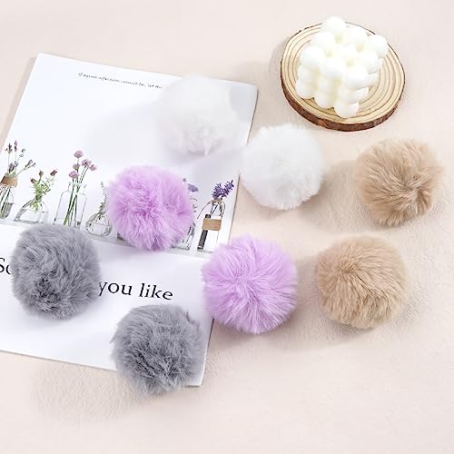 Image of 26Pcs Faux Fur Pom Poms for Hats 3.2 Inch Fluffy Pom Poms with Elastic Loop