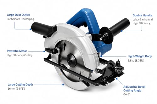 Image of DongCheng Electric Circular Saw 7 inch | 1100W | 0-45 | Adjustable Bevel | 64mm Cutting Capacity | With Included Accesories & Company Original TCT Wood Cutting Blade Included | DMY02-185 | Heavy Duty |