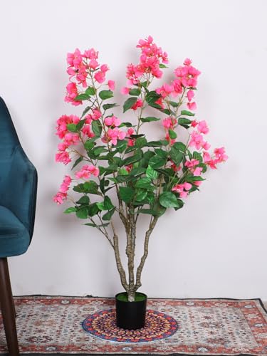 Image of Artificial Bougainvillea Flowers Plants with Pot for Interior Decor /Home Decor /Office Decor (110 cm Tall, Pink)