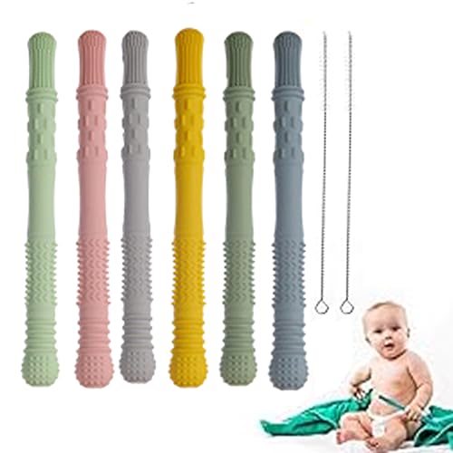 Mordedor Bebe 8 Piezas Mordedor Refrigerante Incluye un Cepillo de Limpieza Mordedor Frio Bebe Uniforme y Apto para Hervir, Apto para Niños Pequeños de 3, 6, 12 y 36 Meses