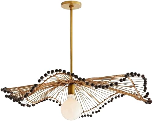HYHDDM Lámpara de techo de ratán tejido en color beige con una luz y sombrero de bambú tejido, ideal for cocina, sala de estar y cafetería.(80cm)