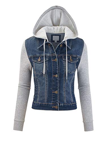 FashionMille Women Vintage Denim Trucker Jacket W/Long Fleece Sleeve