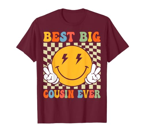 Retro Groovy Best Big Cousin Ever Girls Boys T-Shirt, Men, Burgundy, 3X-Large