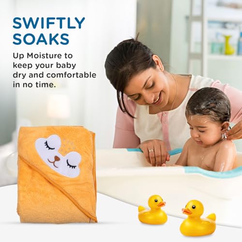 Image of Mee Mee Hooded Baby Bath Towel for New Born | Wash Cloth, Quick Absorbent, Can be Used for Baby Swaddling, Extra Soft Cotton Towels for Kids /Toddlers /Infants /Babies, Pack of 1, (Orange Sheep) 80X80 CM