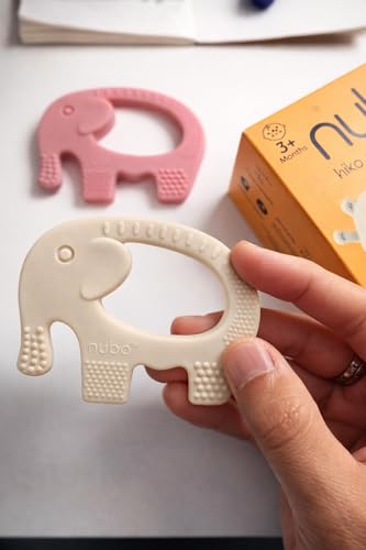 Image of Nubokind Silicone Baby Teether Ring Set | BIS Certified Multi-Textured Soft Chew Toy for Newborn | for 3, 6, 9, 12 Months + BPA Free Teether | Molar Relief Easy Grip | Safe Made in India | Pack of 2