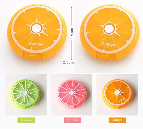Auch 3 Pcs Portable Rotating 7 Day Weekly Pill Organizer Travel Medicine Tablet Holder Storage Case Box Dispenser, Cute Fruit Style, Pack Of 3 (Orange/Lemon/Pomelo) #TOP5