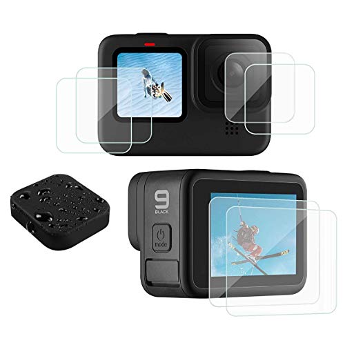 micros2u Protector de pantalla (7 piezas) Kit y tapa de lente para GoPro Hero 9 Hero9 Negro Ultra Clear Protector de pantalla de vidrio templado 9H Incluye tapa de lente de TPU suave Cover