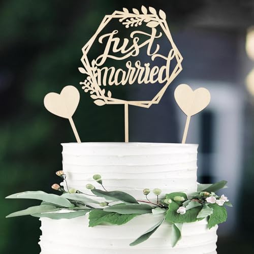 GoldRock Just Married Lot de 3 décorations de gâteau en bois Just Married - Décoration de gâteau de mariage - Décoration de gâteau de mariage - Cœur - Décoration de gâteau pour fiançailles, mariage GoldRock Just Married Lot de 3 décorations de gâteau en bois Just Married - Décoration de gâteau de mariage - Décoration de gâteau de mariage - Cœur - Décoration de gâteau pour fiançailles, mariage