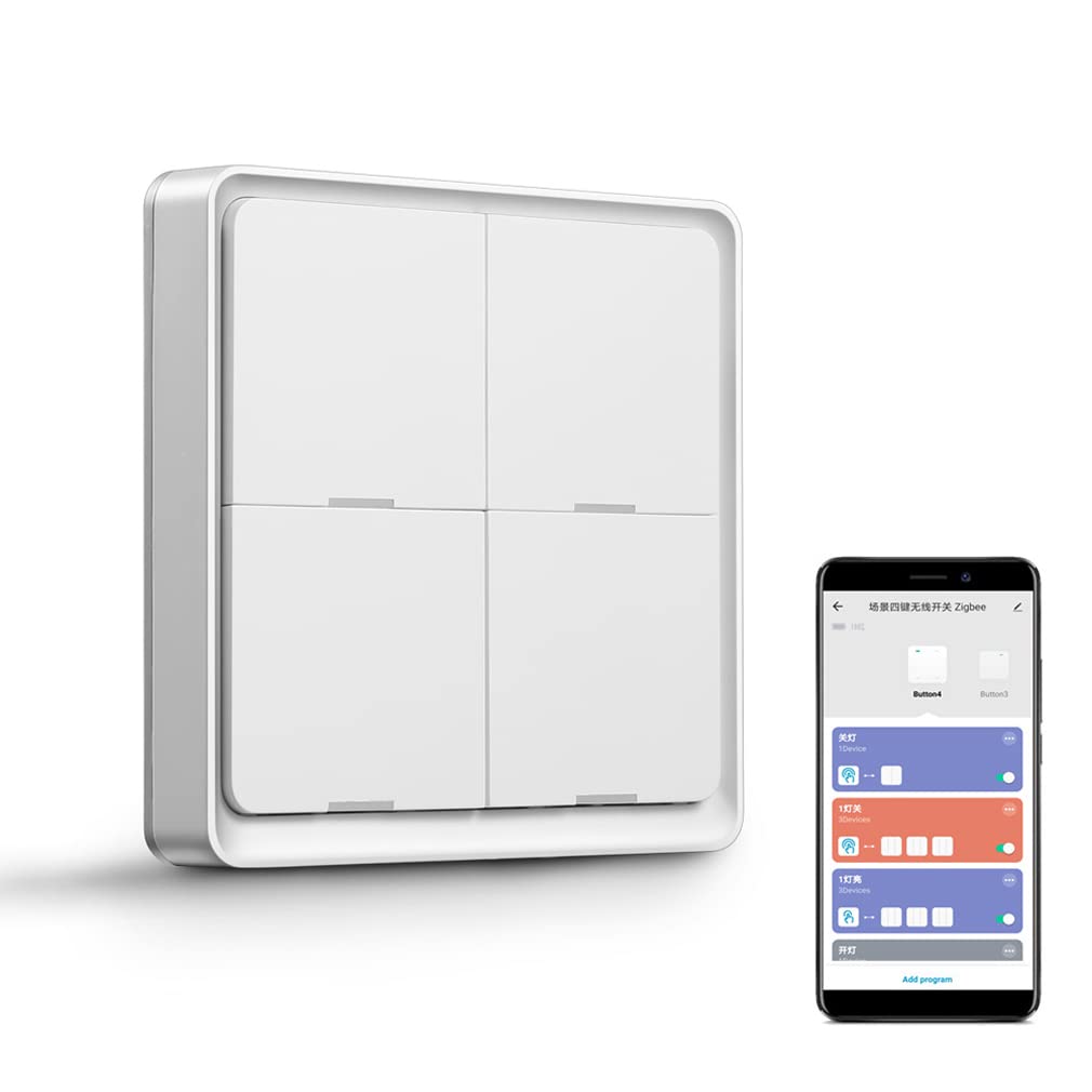 XRC TECH 4 Gang Tuya ZigBee Wireless 12 Interruptor de escena Controlador de botón de automatización del hogar inteligente Interruptor de escenario para Tuya APP Dispositivos inteligentes (blanco)