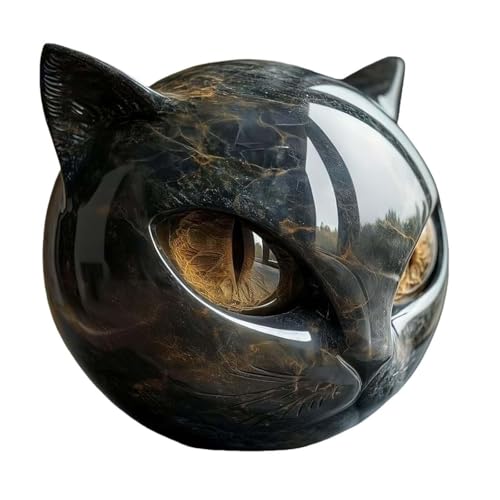 Bukbas Schwarze Katzen-Steinskulptur, Luxuriöse Steinskulptur Einer Schwarzen Katze, Steinskulptur Eines Katzenkopfes Zum Stressabbau, Für Katzenliebhaber, Für Zuhause Oder Büro Schmücken