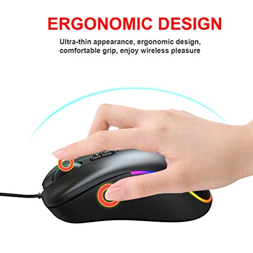 Mobestech Projeto de furo RGB LED com fio mouse 6 teclas de iluminação eletrônica programável mouse