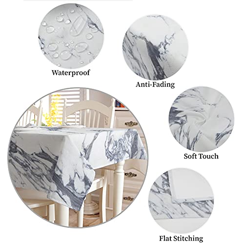White Tablecloth Rectangle/Oval Marble Abstract Geometric Table Cloth Outdoor Waterproof White Tablecloths For Party Picnic Indoor Table Cover For Dining/Kitchen 60X102Inch #TOP4