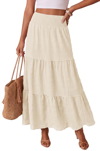 YURIONA Women's Boho Tiered Maxi Skirts 2026 Trendy Summer Smocked