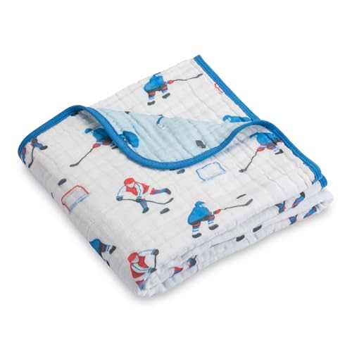 Image of LollyBanks Muslin Baby Blanket, 100% Cotton 6 Layers Cozy Newborn Blanket for Boys, Large 47 x 47 Inches Baby Receiving Blankets, Durable Toddler Blanket, Baby Essentials, Registry (Ice Hockey Print)