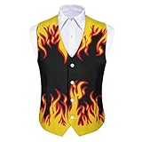 Biyejit Fire Flame Men's Suit Vest V-neck Sleeveless Single Breasted Formal Business Wedding for Tuxedo Dress Waistcoat Party Dress