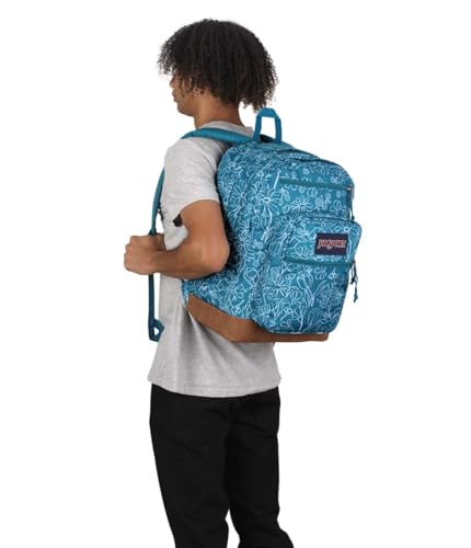 Image of JanSport Cool Backpack with 15-inch Laptop Sleeve, Large Computer Bag Rucksack with 2 Compartments, Ergonomic Straps, Delightful Daisies Green
