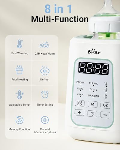 Image of Bear Baby Bottle Warmer, Fast Warming Breast Milk Formula, Green | Newborn Essentials, Time Temp Control, Automatic Shut Off, at Home Use, Water Bath Heating, Compatible with Baby Bottles