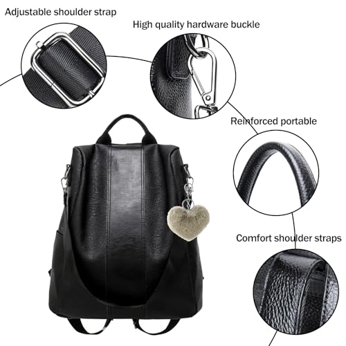 HTTDSLF Mochila Antirrobo para Mujeres y Chicas, Bolso Mochila Multifuncional Casual, Bolsa de Viaje Casual, Bandolera Multifuncional, Adecuado para Viaje Escuela Compras y Trabajo, Negro - imagen 3